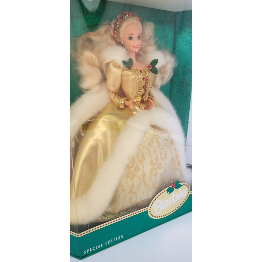 Mattel Happy Holidays Barbie 1994 Doll Gold White Special Edition New 12155 - Picture 3 of 14